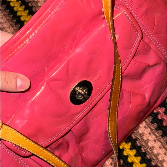 COACH Valentines Day Special Edition Pink Embossed Leather Shoulder Tote Vintage - Picture 6 of 6